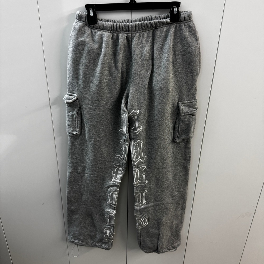 Hidden Cult Heather Gray Gothic Logo Cargo Sweatpants Medium Streetwear Joggers